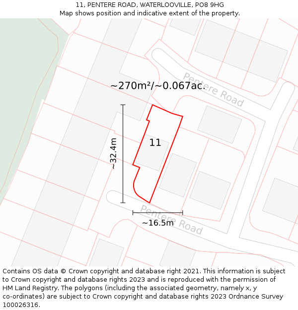 11, PENTERE ROAD, WATERLOOVILLE, PO8 9HG: Plot and title map