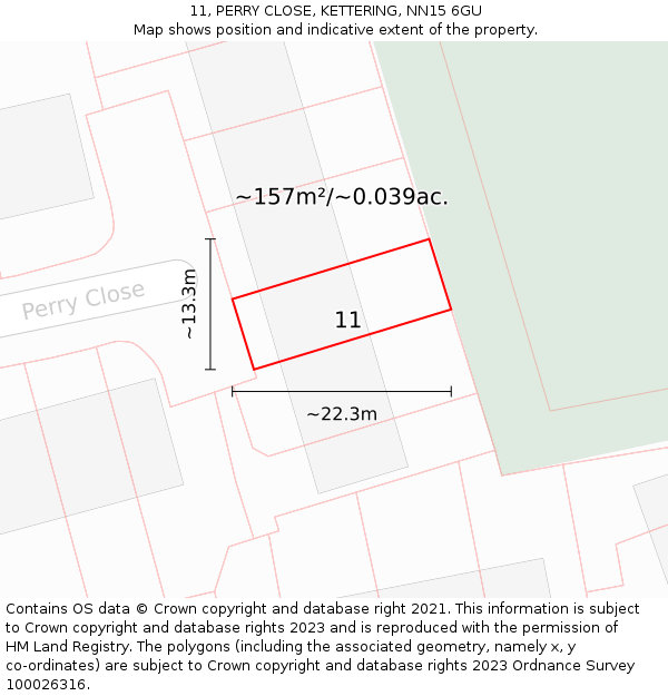 11, PERRY CLOSE, KETTERING, NN15 6GU: Plot and title map