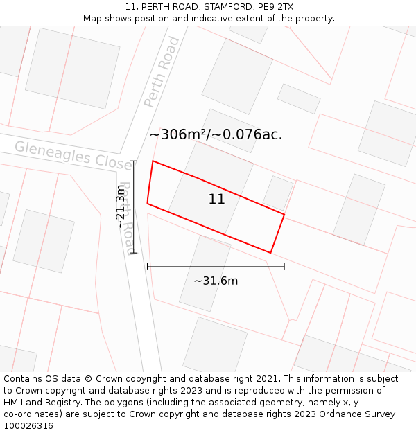 11, PERTH ROAD, STAMFORD, PE9 2TX: Plot and title map