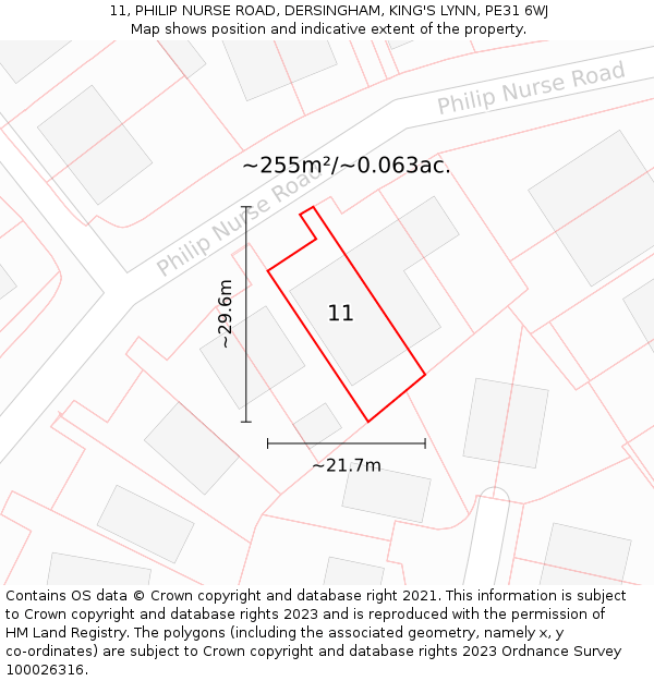 11, PHILIP NURSE ROAD, DERSINGHAM, KING'S LYNN, PE31 6WJ: Plot and title map