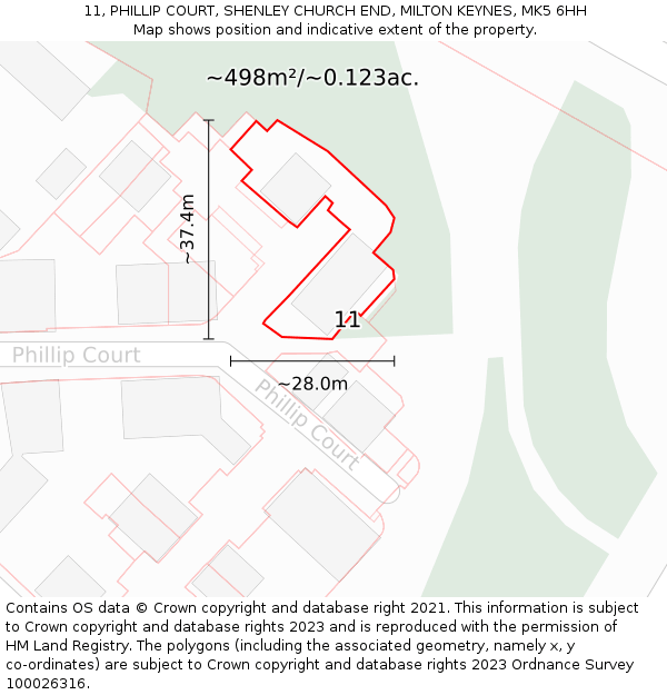 11, PHILLIP COURT, SHENLEY CHURCH END, MILTON KEYNES, MK5 6HH: Plot and title map