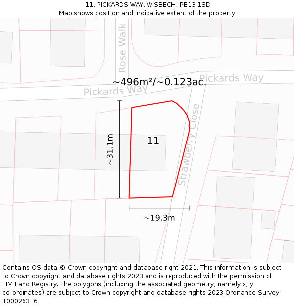 11, PICKARDS WAY, WISBECH, PE13 1SD: Plot and title map