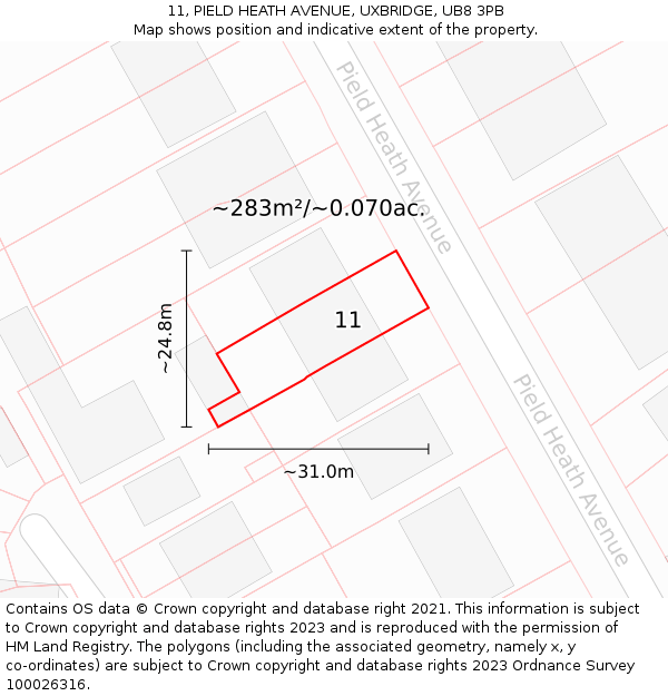 11, PIELD HEATH AVENUE, UXBRIDGE, UB8 3PB: Plot and title map