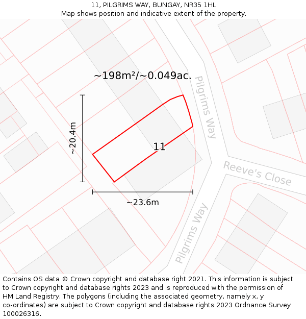 11, PILGRIMS WAY, BUNGAY, NR35 1HL: Plot and title map