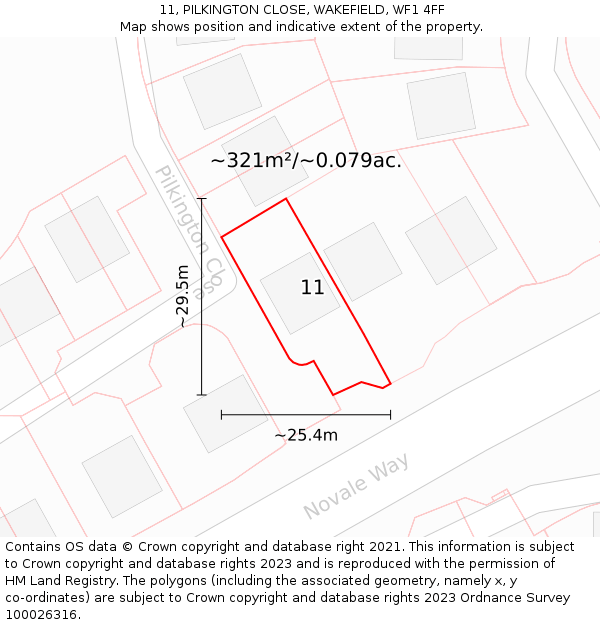 11, PILKINGTON CLOSE, WAKEFIELD, WF1 4FF: Plot and title map