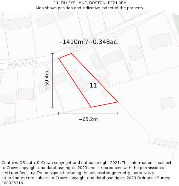 11, PILLEYS LANE, BOSTON, PE21 9RA: Plot and title map