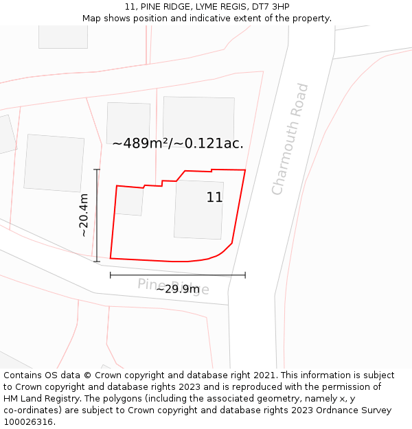 11, PINE RIDGE, LYME REGIS, DT7 3HP: Plot and title map