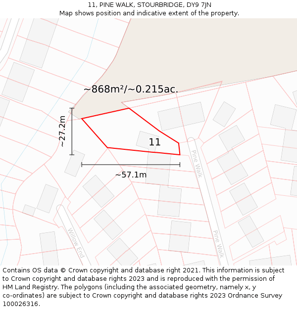 11, PINE WALK, STOURBRIDGE, DY9 7JN: Plot and title map