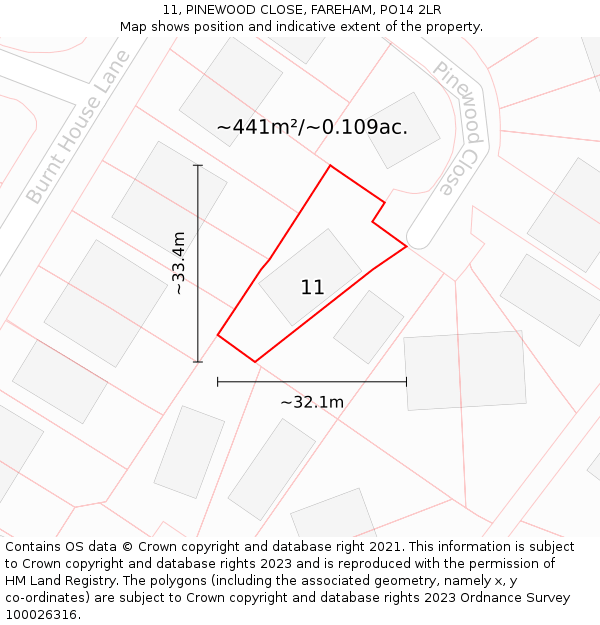 11, PINEWOOD CLOSE, FAREHAM, PO14 2LR: Plot and title map