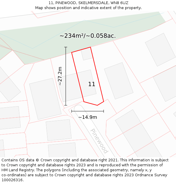 11, PINEWOOD, SKELMERSDALE, WN8 6UZ: Plot and title map