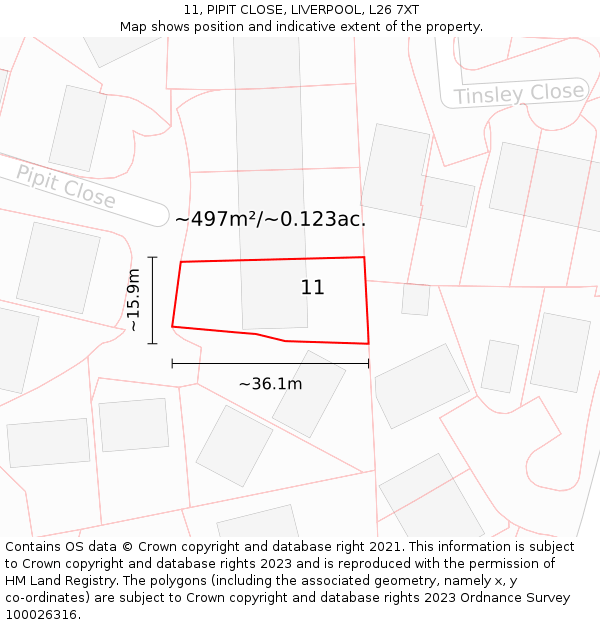 11, PIPIT CLOSE, LIVERPOOL, L26 7XT: Plot and title map