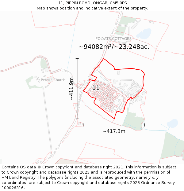 11, PIPPIN ROAD, ONGAR, CM5 0FS: Plot and title map