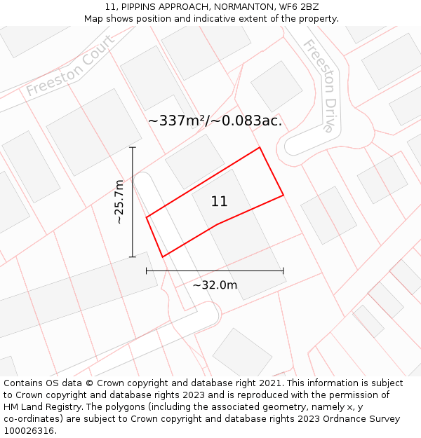 11, PIPPINS APPROACH, NORMANTON, WF6 2BZ: Plot and title map
