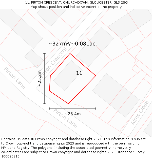 11, PIRTON CRESCENT, CHURCHDOWN, GLOUCESTER, GL3 2SG: Plot and title map