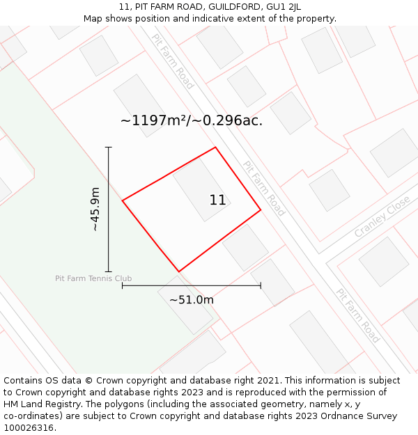 11, PIT FARM ROAD, GUILDFORD, GU1 2JL: Plot and title map