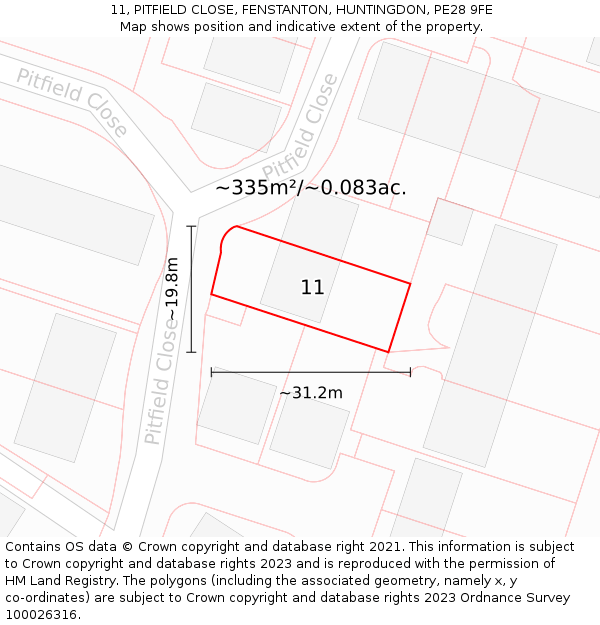 11, PITFIELD CLOSE, FENSTANTON, HUNTINGDON, PE28 9FE: Plot and title map