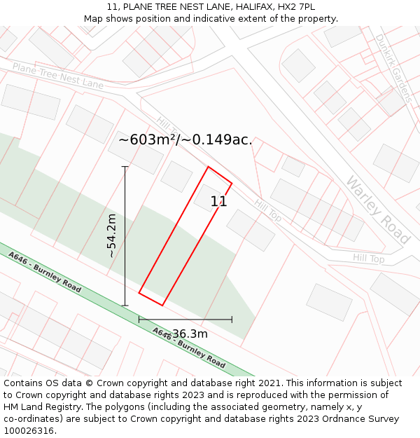 11, PLANE TREE NEST LANE, HALIFAX, HX2 7PL: Plot and title map