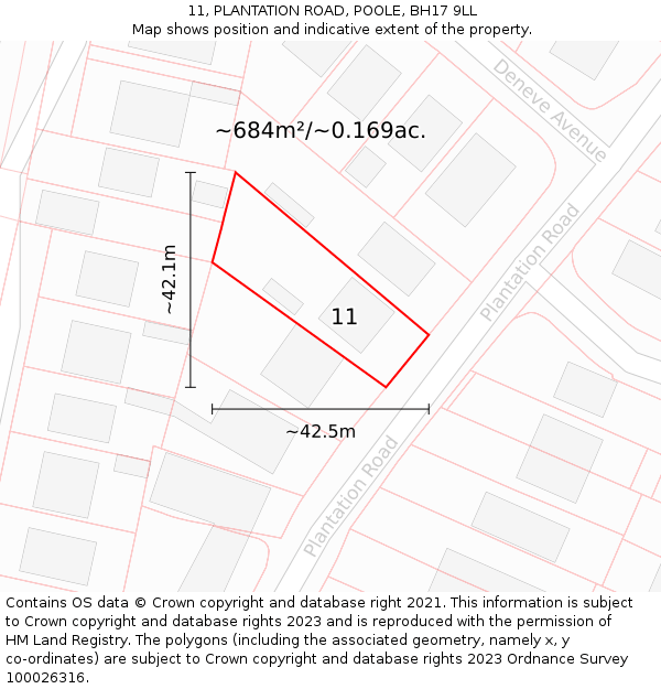 11, PLANTATION ROAD, POOLE, BH17 9LL: Plot and title map