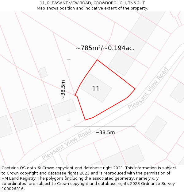 11, PLEASANT VIEW ROAD, CROWBOROUGH, TN6 2UT: Plot and title map