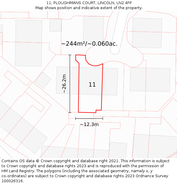 11, PLOUGHMANS COURT, LINCOLN, LN2 4FP: Plot and title map