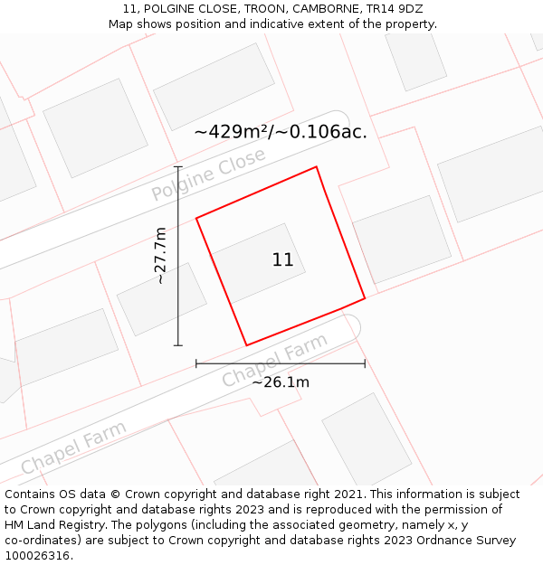 11, POLGINE CLOSE, TROON, CAMBORNE, TR14 9DZ: Plot and title map