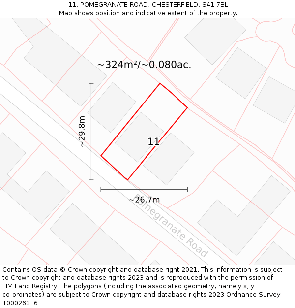 11, POMEGRANATE ROAD, CHESTERFIELD, S41 7BL: Plot and title map