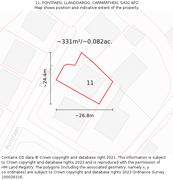 11, PONTFAEN, LLANDDAROG, CARMARTHEN, SA32 8PZ: Plot and title map