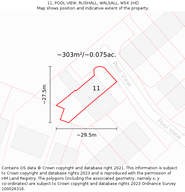 11, POOL VIEW, RUSHALL, WALSALL, WS4 1HD: Plot and title map
