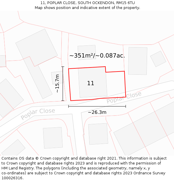 11, POPLAR CLOSE, SOUTH OCKENDON, RM15 6TU: Plot and title map