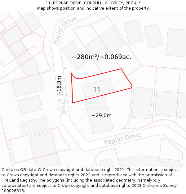 11, POPLAR DRIVE, COPPULL, CHORLEY, PR7 4LS: Plot and title map