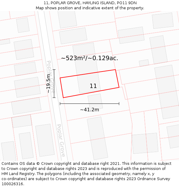 11, POPLAR GROVE, HAYLING ISLAND, PO11 9DN: Plot and title map