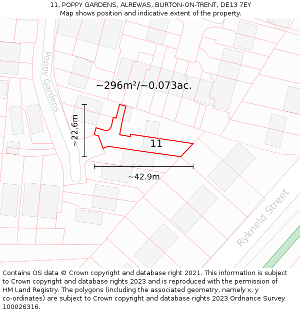 11, POPPY GARDENS, ALREWAS, BURTON-ON-TRENT, DE13 7EY: Plot and title map