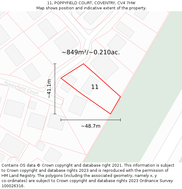 11, POPPYFIELD COURT, COVENTRY, CV4 7HW: Plot and title map