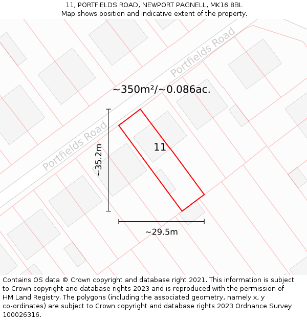 11, PORTFIELDS ROAD, NEWPORT PAGNELL, MK16 8BL: Plot and title map