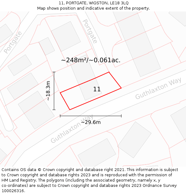 11, PORTGATE, WIGSTON, LE18 3LQ: Plot and title map