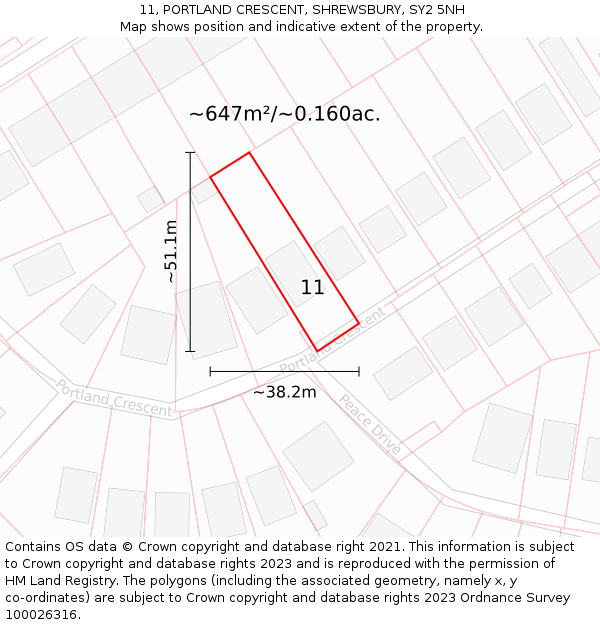 11, PORTLAND CRESCENT, SHREWSBURY, SY2 5NH: Plot and title map