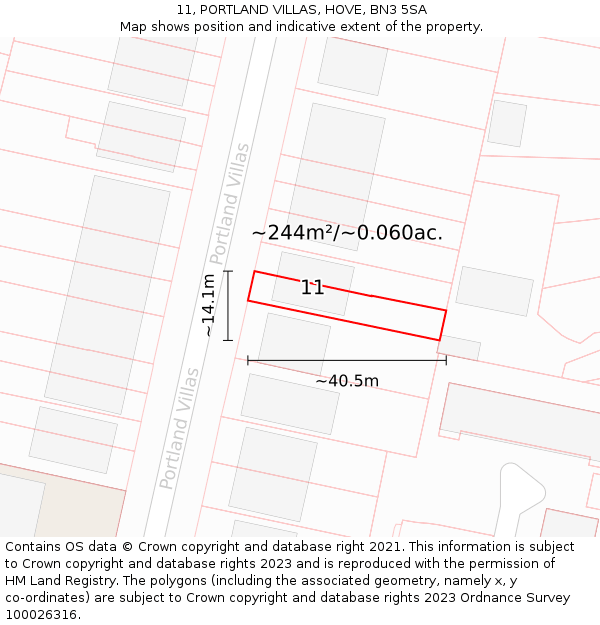 11, PORTLAND VILLAS, HOVE, BN3 5SA: Plot and title map