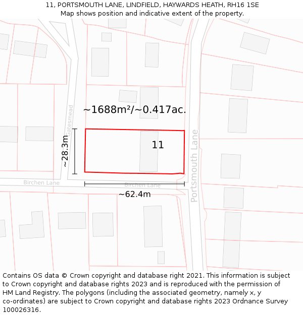 11, PORTSMOUTH LANE, LINDFIELD, HAYWARDS HEATH, RH16 1SE: Plot and title map