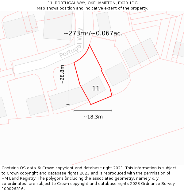11, PORTUGAL WAY, OKEHAMPTON, EX20 1DG: Plot and title map