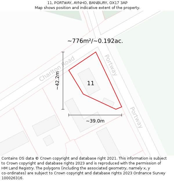 11, PORTWAY, AYNHO, BANBURY, OX17 3AP: Plot and title map