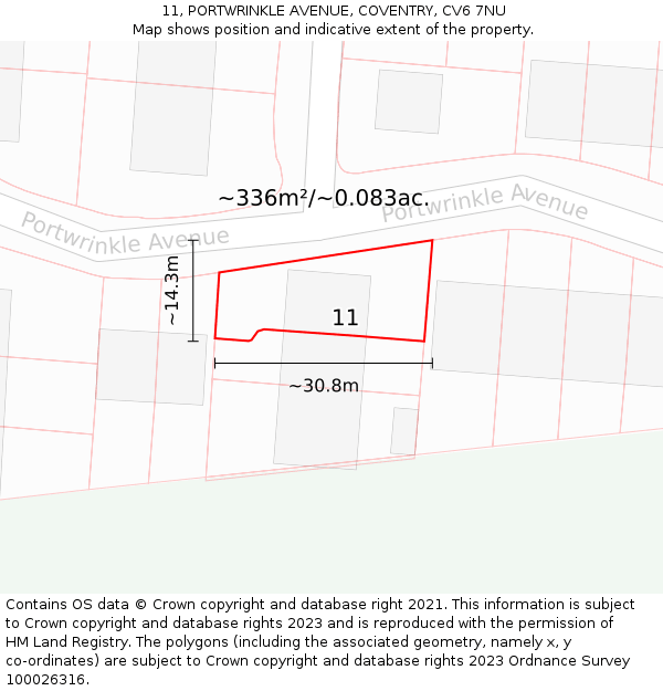 11, PORTWRINKLE AVENUE, COVENTRY, CV6 7NU: Plot and title map