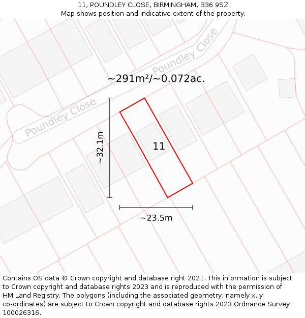 11, POUNDLEY CLOSE, BIRMINGHAM, B36 9SZ: Plot and title map