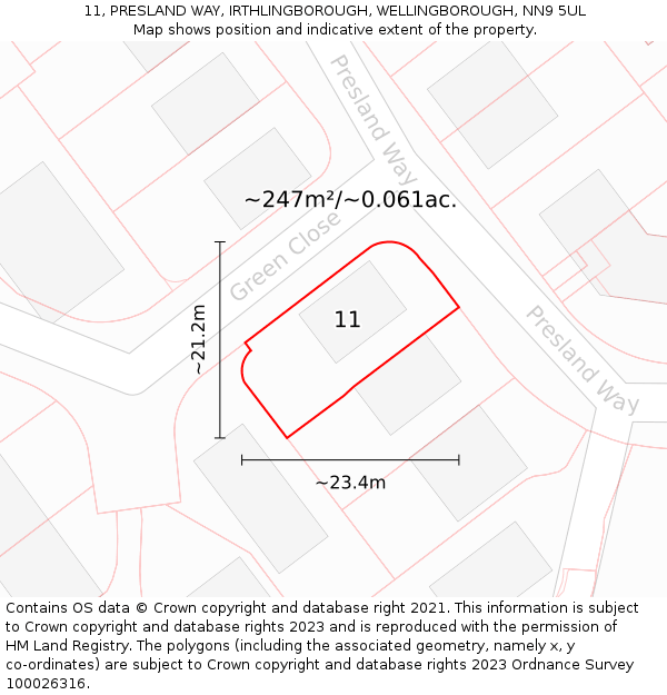 11, PRESLAND WAY, IRTHLINGBOROUGH, WELLINGBOROUGH, NN9 5UL: Plot and title map