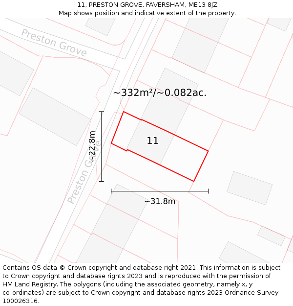 11, PRESTON GROVE, FAVERSHAM, ME13 8JZ: Plot and title map