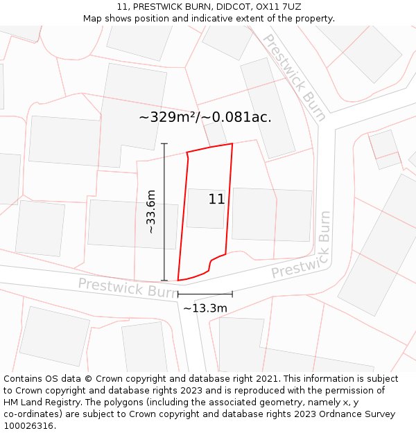 11, PRESTWICK BURN, DIDCOT, OX11 7UZ: Plot and title map