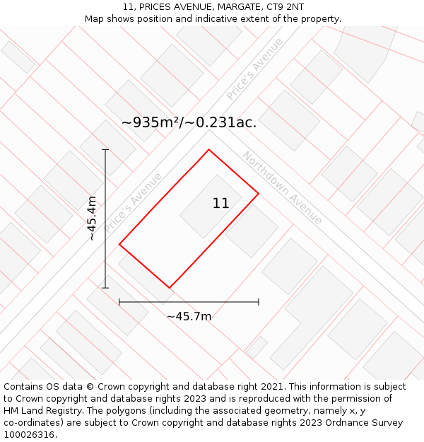 11, PRICES AVENUE, MARGATE, CT9 2NT: Plot and title map