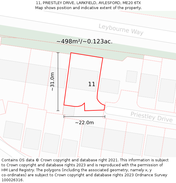 11, PRIESTLEY DRIVE, LARKFIELD, AYLESFORD, ME20 6TX: Plot and title map