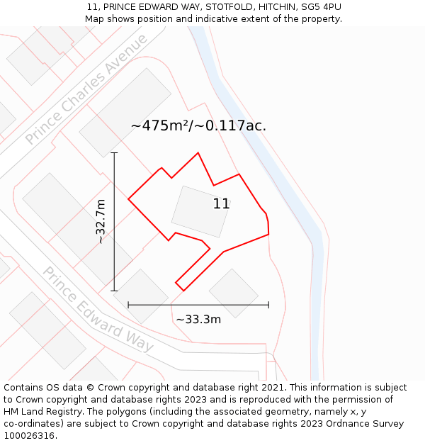 11, PRINCE EDWARD WAY, STOTFOLD, HITCHIN, SG5 4PU: Plot and title map