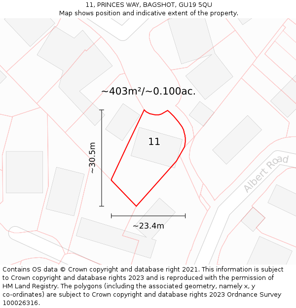 11, PRINCES WAY, BAGSHOT, GU19 5QU: Plot and title map