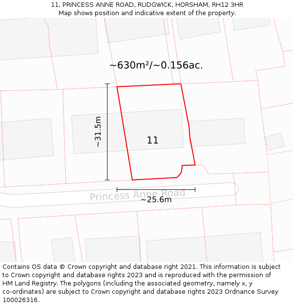 11, PRINCESS ANNE ROAD, RUDGWICK, HORSHAM, RH12 3HR: Plot and title map